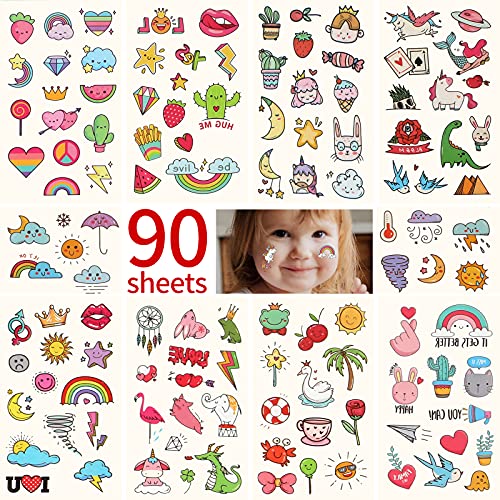 Metker Temporary Tattoos for Kids - 90 Sheets 1000+ Designs | Waterproof Temporary Tattoos toys for Birthday Party Favors, Group Activities | Educational & Safe Skin Art