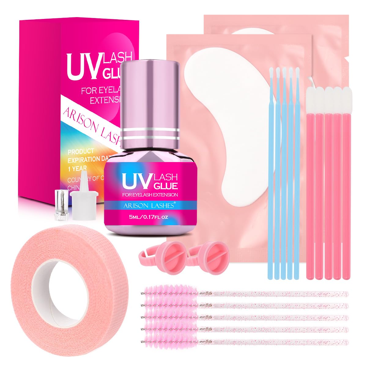 Professional UV Lash Glue Kit -Fast Drying Waterproof Strong Hold for Lasting Eyelash Extensions(5Ml-Blue)