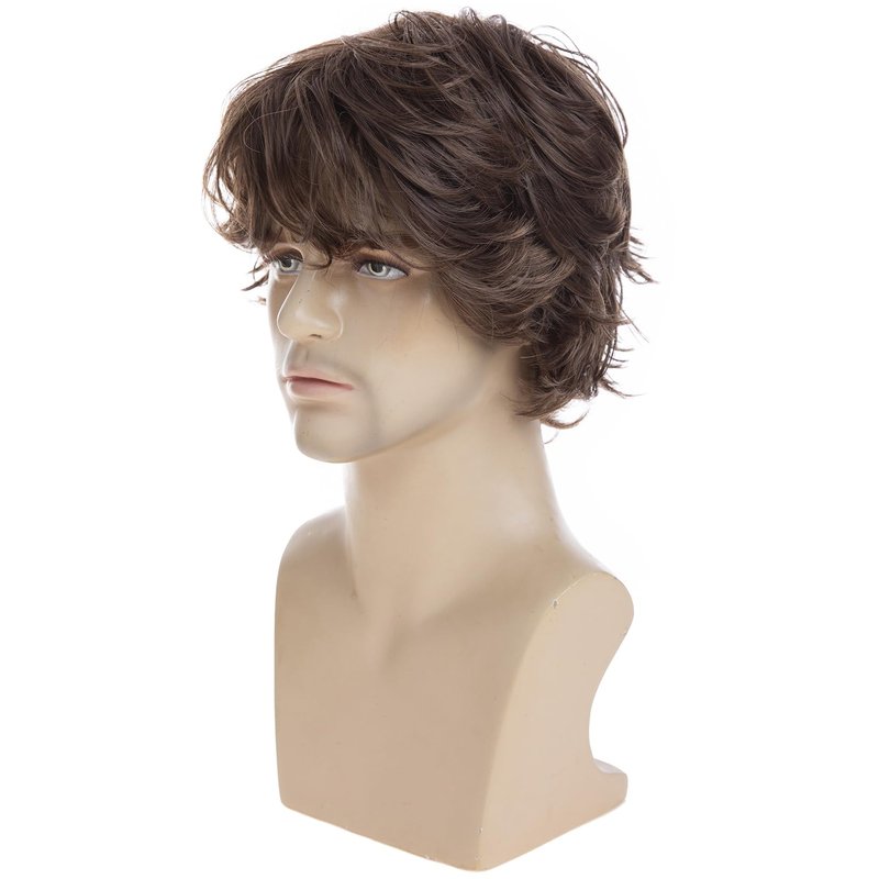 Dsimeig Men's Wig Brown Short Wavy Layered Cosplay Halloween Costume Hair Wigs for Male