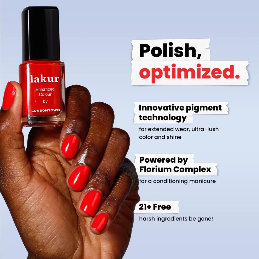 LONDONTOWN Lakur Nail Polish – Red, Maraschino Cherry, 0.4 Fl Oz, Long-Lasting, Streak-Free, Chip-Resistant | 21+ Free Non-Toxic Vegan Nail Color, Strengthens & Hydrates Nails