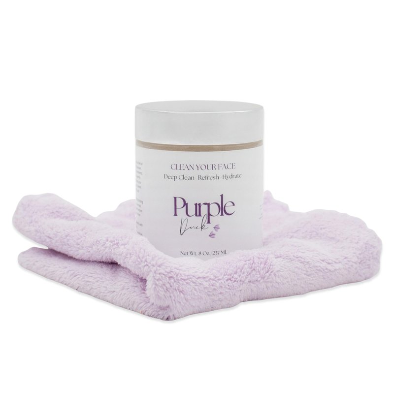 Purple Duck Facial Cleanser Kit – 4 Oz Whipped Coconut Butter Cleanser with Microfiber Towel - Hydrating & Nourishing Skin Care Set – Deep Cleansing & Hydrating Face Care Set for Women & Men