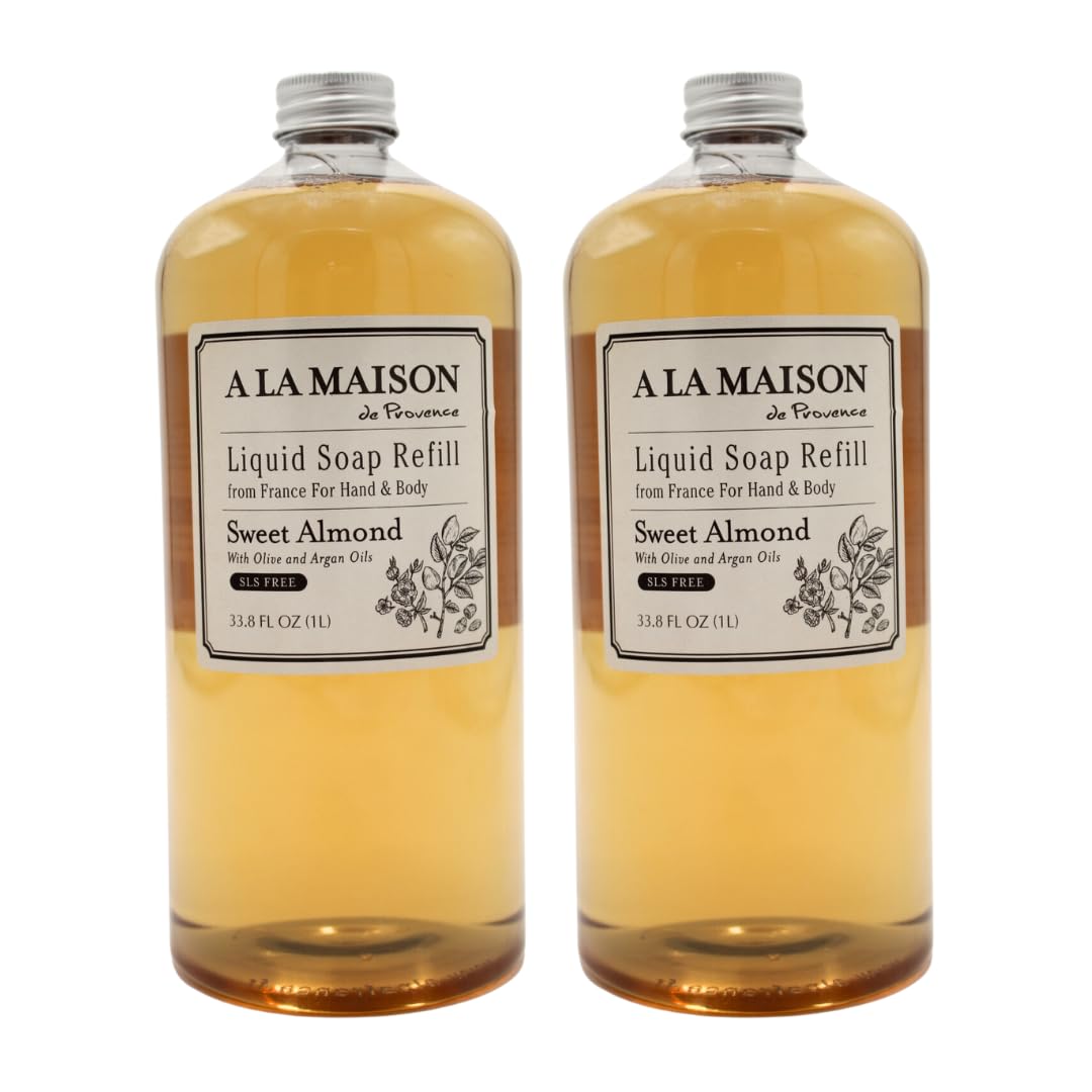 A LA MAISON Sweet Almond Natural Hand Wash Made with Essential Oils - Biodegradable, Plant-Based, Vegan, Cruelty-Free (33.8 Fl Oz Refill, 2 Pack)