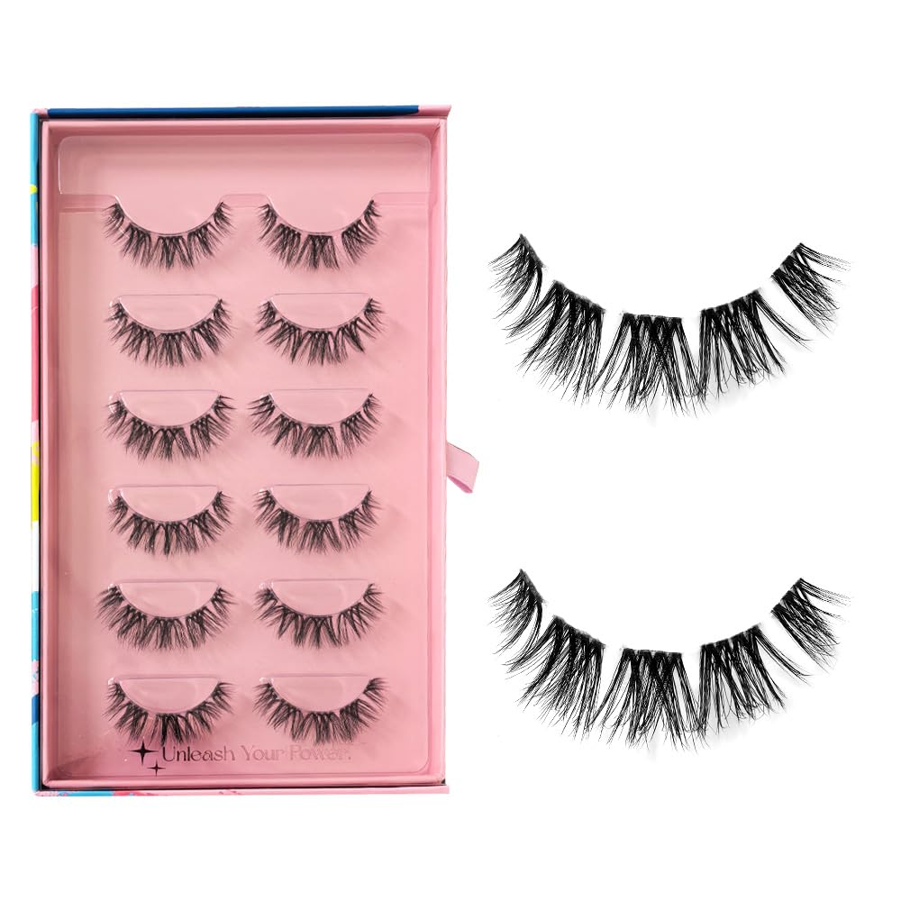SY-SHUYING Lashes Clusters 15mm Lash Extension with Clear Band Natural Look Fluffy Doll Eye Lashes Strips Soft Natural Volume Individual Eyelashes 6 Pairs Pack, Temptress