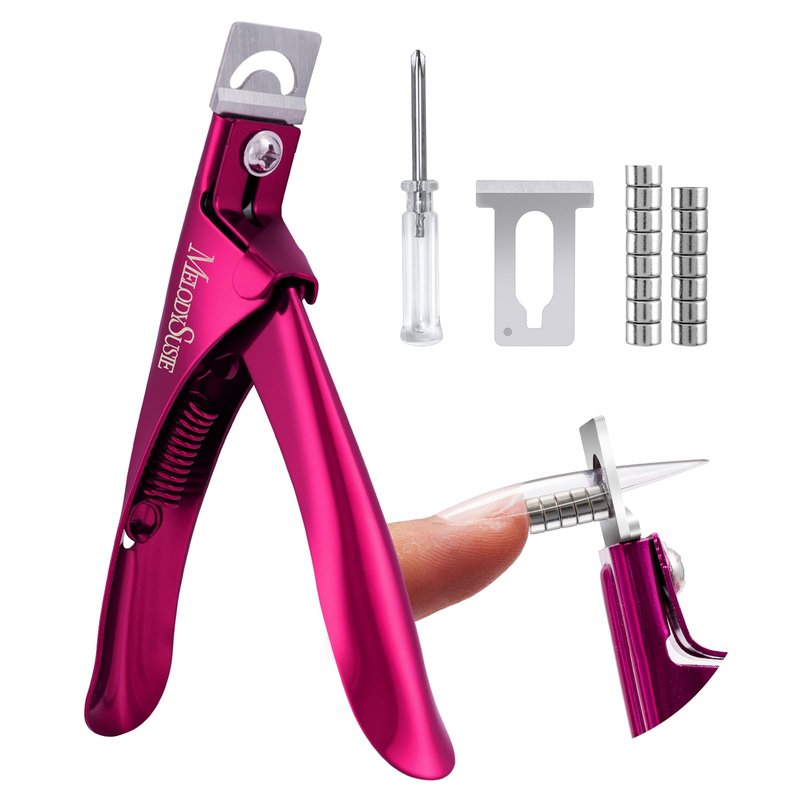 MelodySusie Acrylic Nail Clippers with 15pcs Magnet Sizers, Professional Nail Clippers Cutters for Long Acrylic Gel Nails Tips, Adjustable Stainless Nail Trimmer, Manicure Tool for Salon Home, Plum