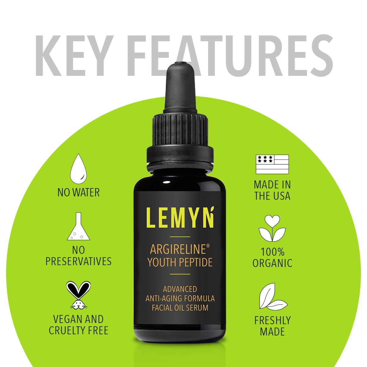 Lemyn Organics Argireline Youth Peptide Face Oil Serum | Anti-Aging, Hydrating, and Firming | Freshly Made Skincare | 15ml