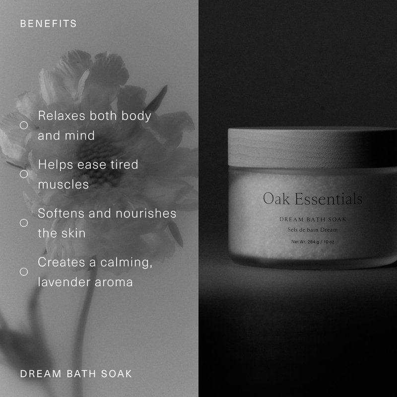 Oak Essentials Dream Bath Soak, Magnesium Bath Salts with European Sea Salt, Lavender, Chamomile and Geranium Oils, Restorative Soak for Recovery and Relaxation, 10 Oz