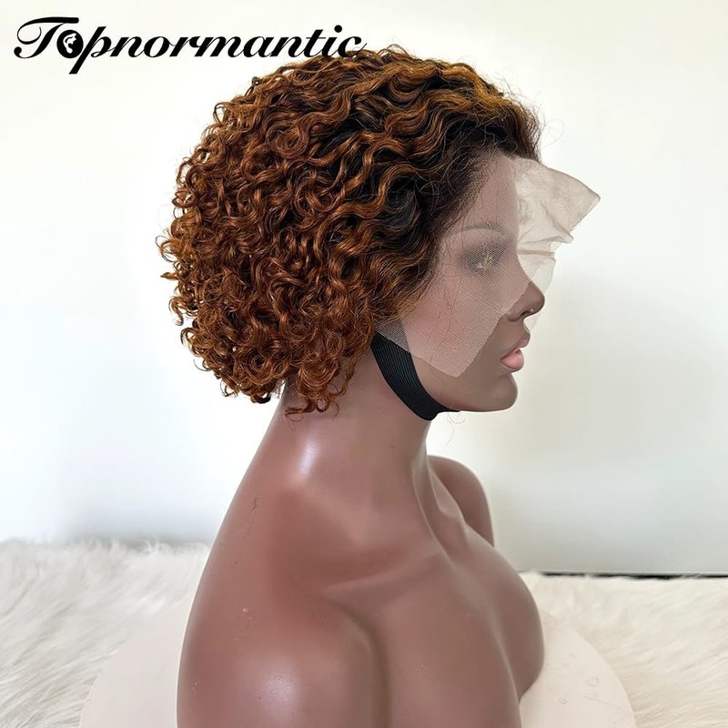 Topnormantic Short Curly Wigs for Black Women Human Hair 13x4 Ombre Honey Blonde Curly Lace Front Wigs Wigs Pre Plucked with Baby Hair 12A Brazilian Virgin Hair Glueless Pixie Cut Curly Wigs 6 Inch