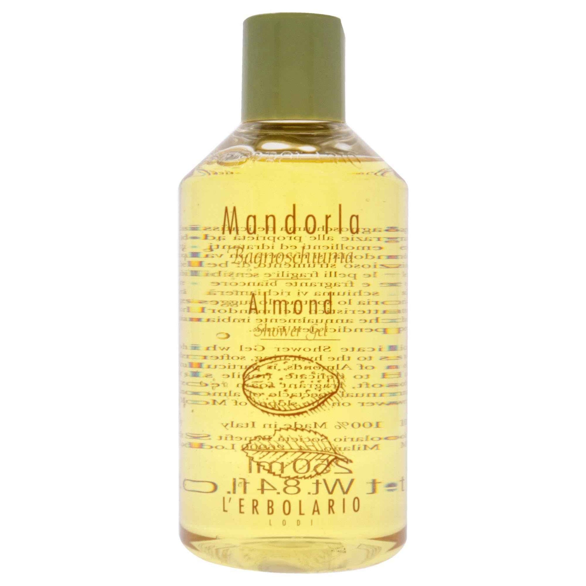 L'Erbolario Shower Gel - Moisturizing Body Wash for Dry Skin - Nourishing Body Soap with Sweet Almond Extract - Warm Amber Scent - Almond - 8.4 oz