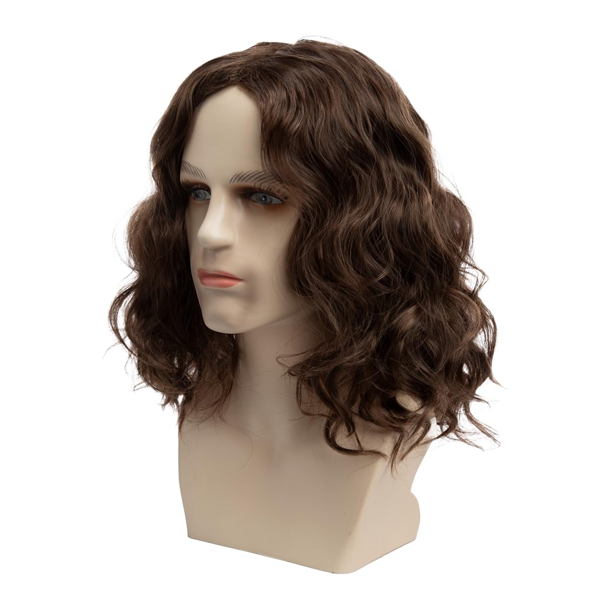 Wiwige Short Wavy Brown Wig for Men Middle Part Short Culry Synthetic Fiber Wig for Male