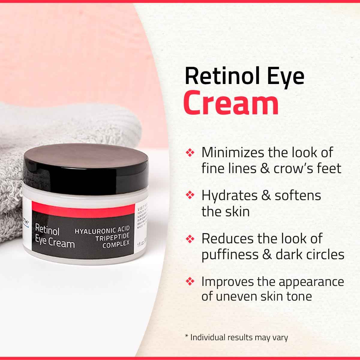 YEOUTH Retinol Eye Cream Anti Aging, Firming Under Eye Cream for Puffiness and Bags Under Eyes for Wrinkles and Dark Circles with Hyaluronic Acid and Tripeptides 1oz