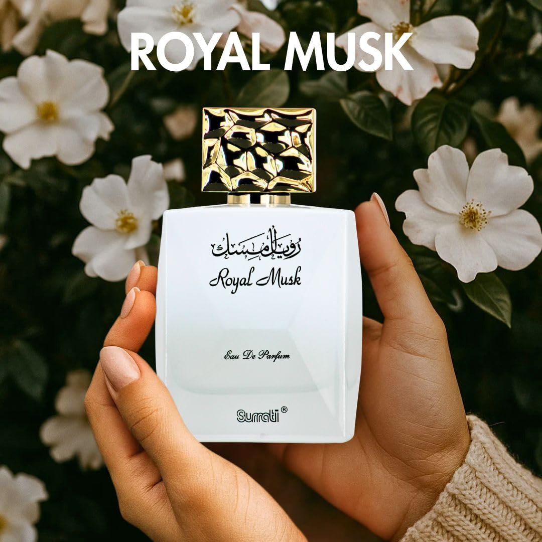 Surrati Royal Musk Eau de Parfum for Women 100ML | Long Lasting Arabian Perfume Spray with Citrus, Musk & Rose Notes