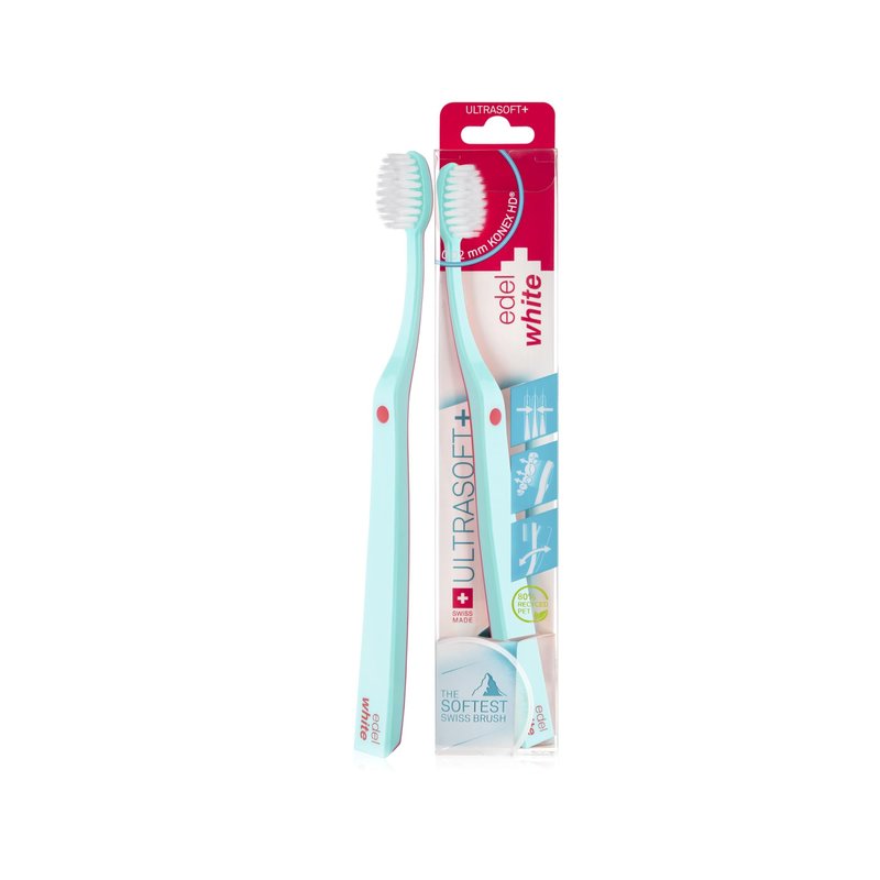 edel+white Ultra-Soft Swiss-Made Toothbrush for Adults – Extra Soft for Sensitive Gums – Super Soft Bristle Design
