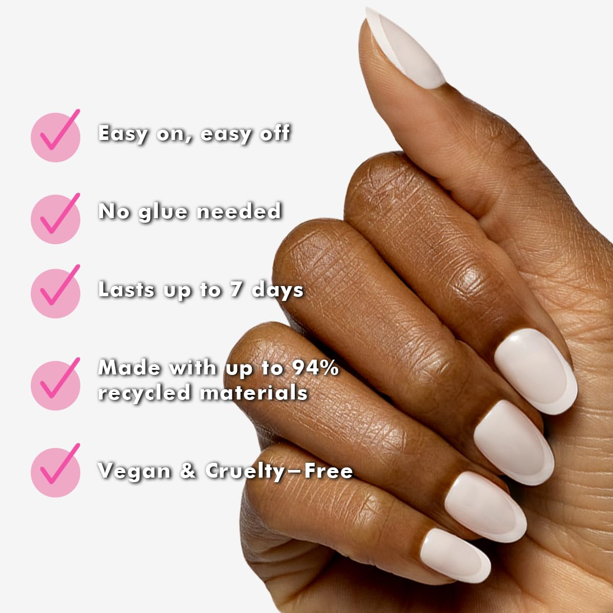 Olive & June Classic Super Stick Mani Press On Nails | No Glue Needed | 32 Tab Nails, 16 Sizes | Non-Toxic Easy On-Off Non-Damaging Real Look | 7-Day Wear | Short, Round | Classic French