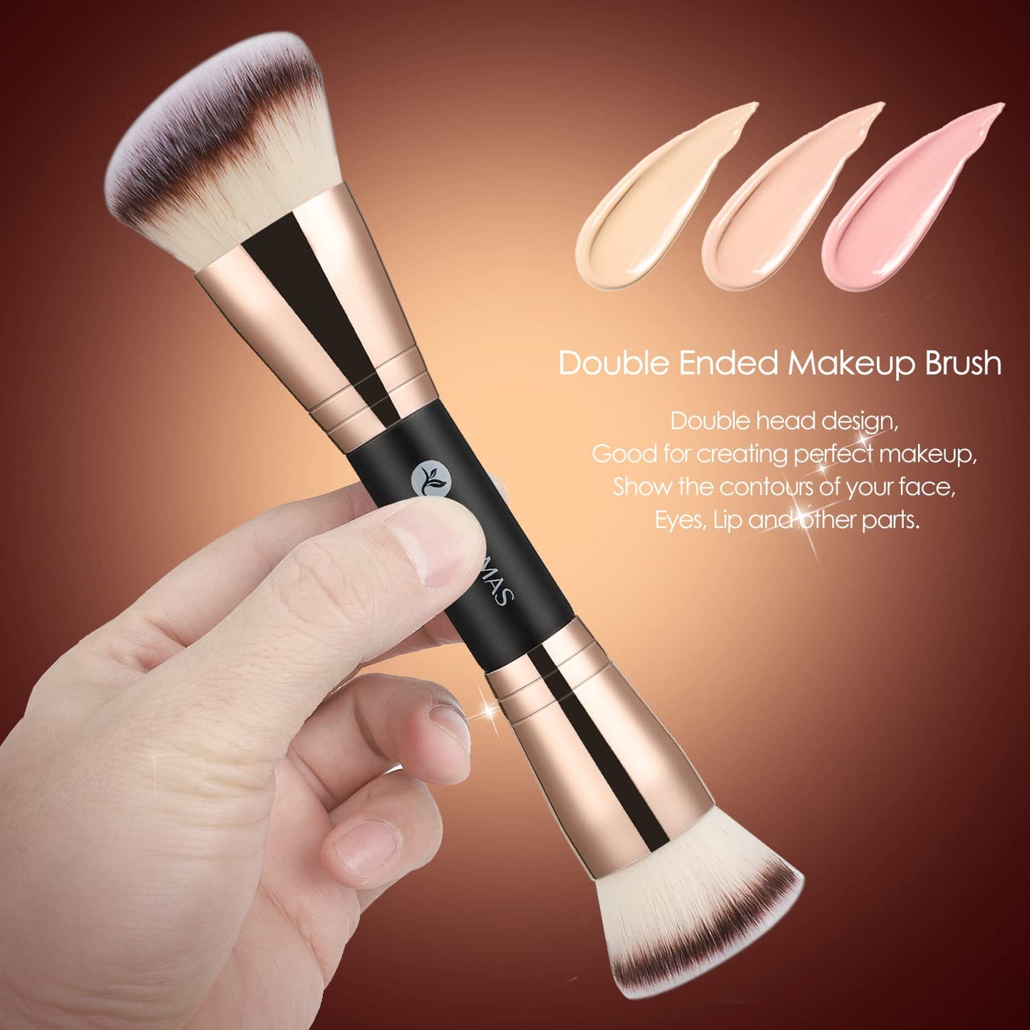 KINGMAS Foundation Makeup Brush, Premium Kabuki Brush, Double-Ended Contour Brush (Flat/Angled Round Top) for Blending Liquid Powder Concealer Cream Blush Makeup Brush