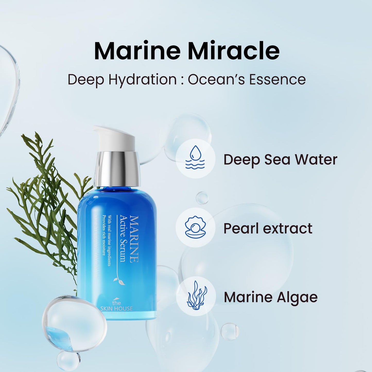 THE SKIN HOUSE Marine Active Serum 1.69 fl.oz Deep Hydration, Moisturizing | Ceramide, Hyaluronic Acid, Algae, Pearl | Korean Skin Care, 50ml