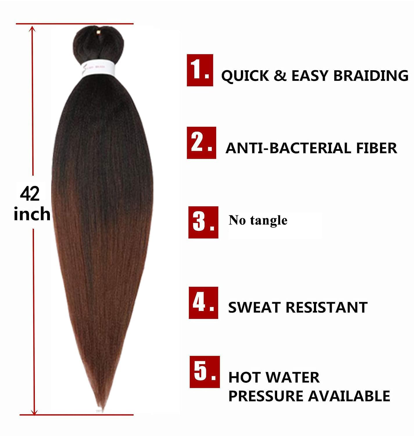 ShowCoco Easy Braid Pre Stretched Braiding Hair Ombre Natural Black to Brown 42 Inch Yaki Texture Easy Crochet Braids 8 Packs Hot Water Setting Synthetic Hair Extension for Braids (42inch,#1B/30)