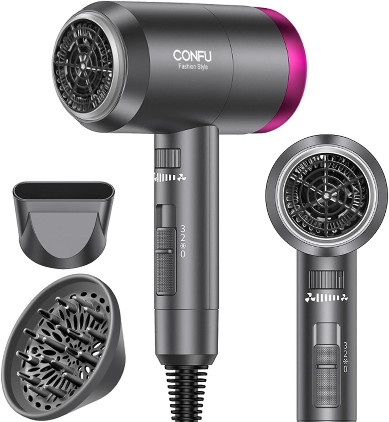Ionic Blow Dryer - 1600W Portable Lightweight Hair Dryer with 3 Heat Settings & Diffuser | Fast Drying, Travel-Friendly