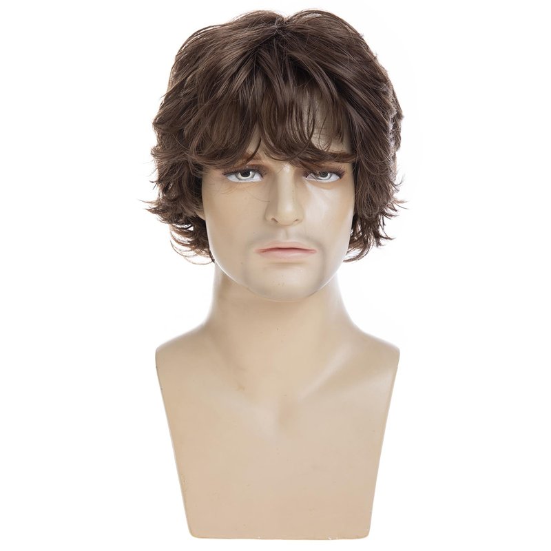 Dsimeig Men's Wig Brown Short Wavy Layered Cosplay Halloween Costume Hair Wigs for Male
