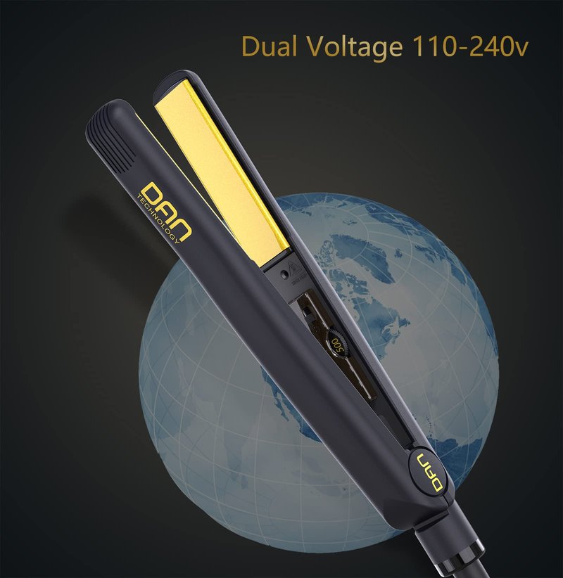 500 Degree Ceramic Dual Voltage Adjustable Temperature 1 inch Flat Iron - 2 in 1 Portable Straightener for Thick Hair