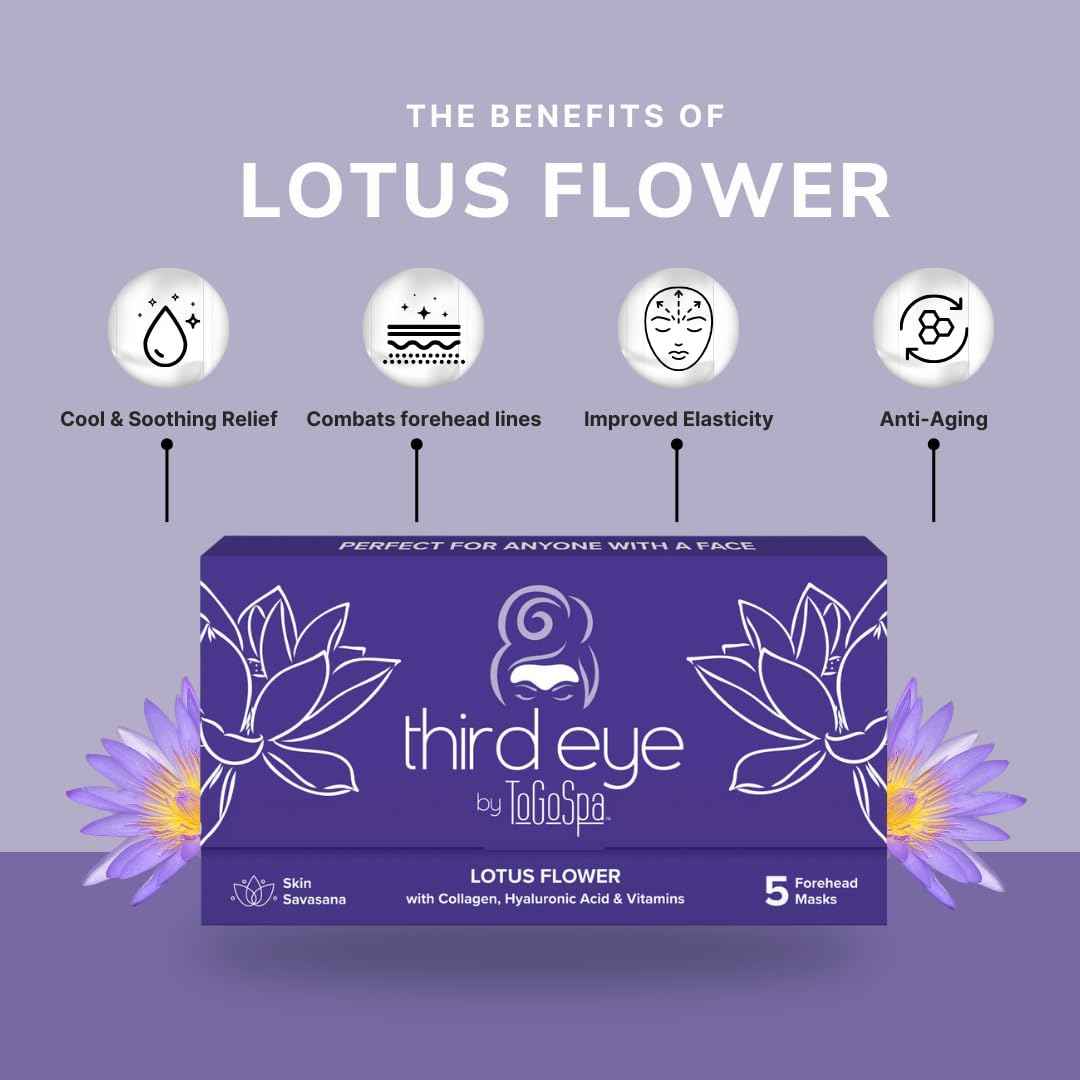 ToGoSpa, Third Eye Lotus Flower Eye Mask, Hyaluronic Acid Face Mask, Enriched With Lotus Flower, Encourages Strong And Healthy Looking Skin, Pack Of 5