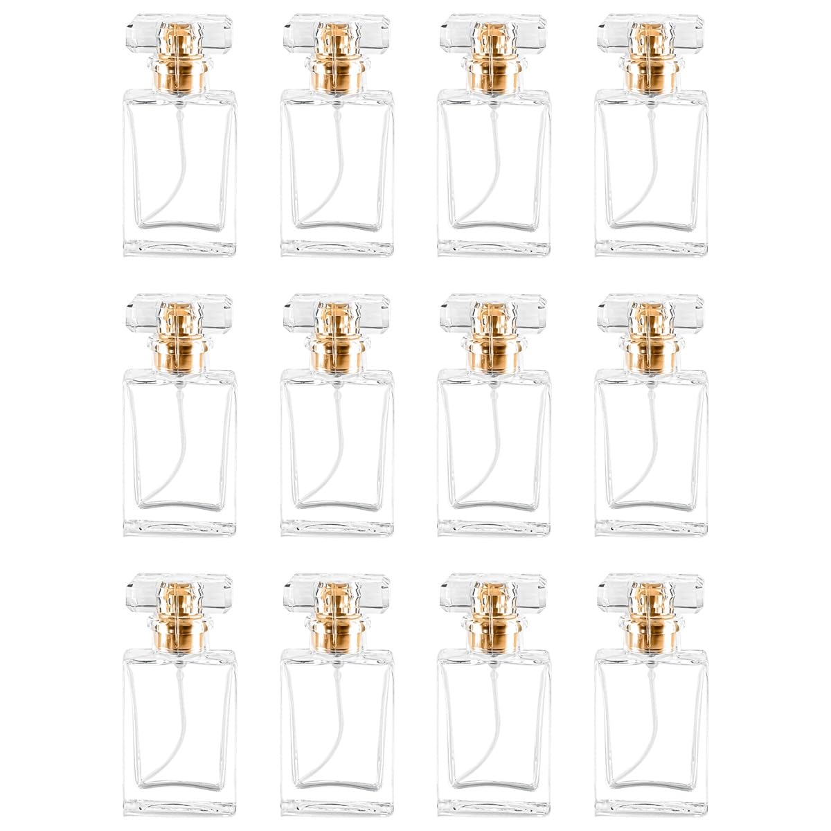 Glass Perfume Bottle Empty Refillable 12Pack Clear Travel Perfume Spray Atomizer Bottle 30ml Perfume Fine Mist Spray Perfume Bottle Atomizer Container with Sprayer Applicator (Clear Square 30ml 12PCS)