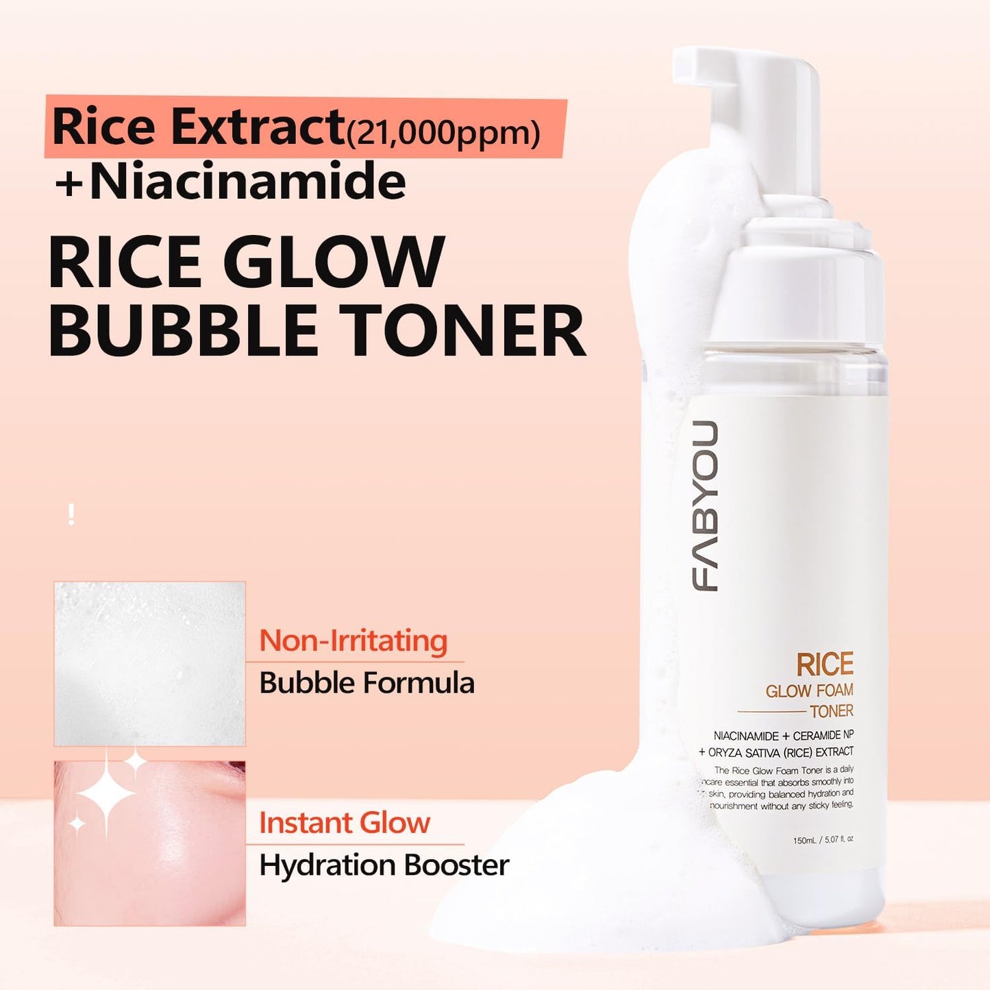 Rice Glow Bubble Toner - Milky Hydrating Toner with Niacinamide & Rice Extract | 5.07 fl oz for Sensitive Skin