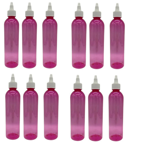 Natural Farms 8 oz Pink Cosmo Plastic Bottles -12 Pack Empty Bottle Refillable - BPA Free - Essential Oils - Aromatherapy | White Twist Top Caps - Made in the USA