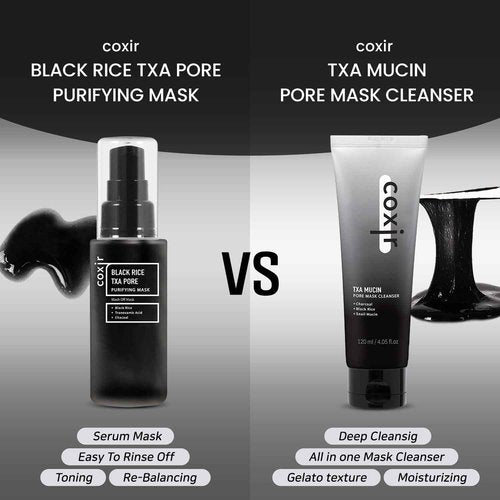 Coxir TXA Black Rice Pore Mask – Korean 3-in-1 Wash-Off Mask Serum with Tranexamic Acid | Pore Purifying, Blackhead Care, Skin Toning | Hydrating Mask Treatment [50ml/1.69 fl.oz]
