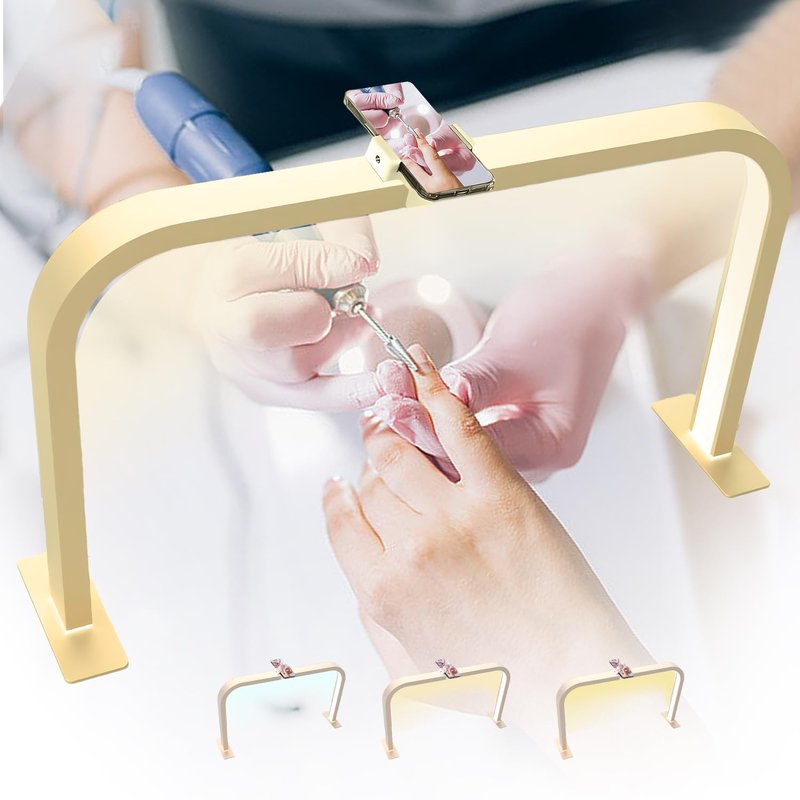 zyiesrsq Half Moon Nail Desk Lamp, 45W LED Nail Tech Desk Light with Phone Holder, Half Moon Nails Light 3000-6000K Adjustable Brightness, Nails Table Arch Lamp, for Manicure Lash Eyelas (White)
