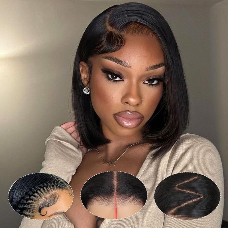 Glueless Bob Wig - Human Hair 4x4 HD Lace Front | Pre-Plucked, Short Straight 12 Inch for Black Women