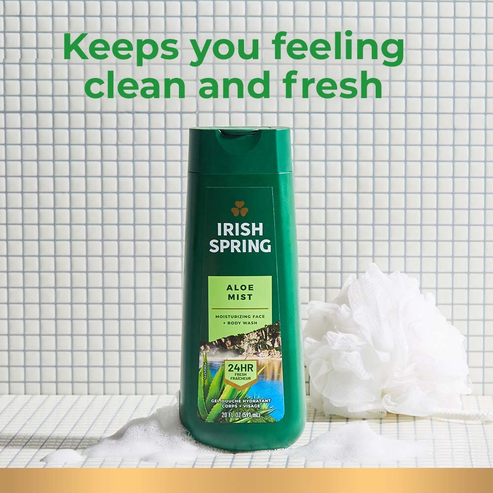 Irish Spring Men's Body Wash - Aloe Mist Shower Gel, 20 Oz | 4 Pack