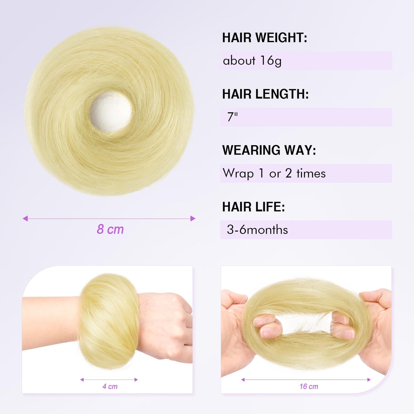 SOFEIYAN Human Hair Bun 100% Real Human Hair 16g Messy Bun Natural Tousled Stretchy Fluffy Donut Updo Elegant Chignon with Elastic Rubber Band Fake Bun Hair Piece for Women - Brown Mixed Light Blonde