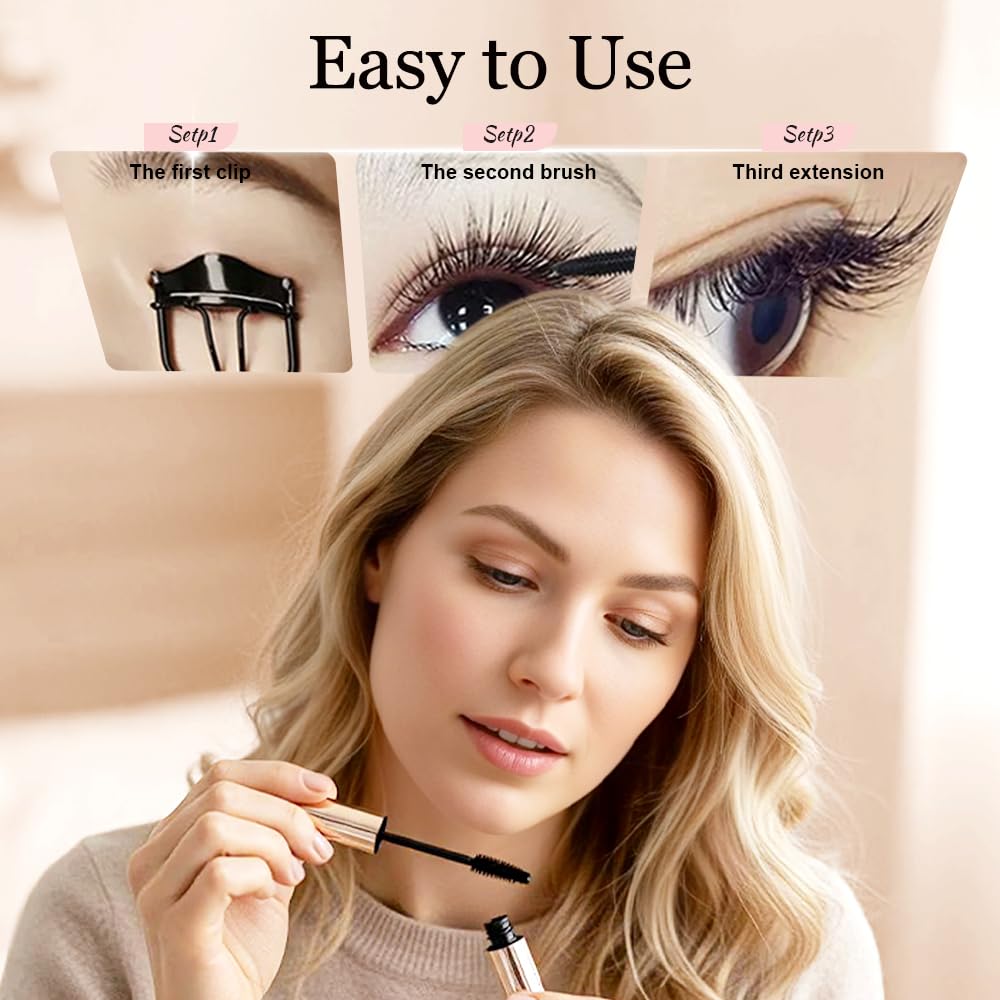 Ultra-Fine Lengthening Waterproof Quick-Dry Mascara, Waterproof Quick Drying Curling Mascara, Wand Mascara, 3D Curling Eyelash Long, Lasting Smudge-Proof No Clumping (Black)