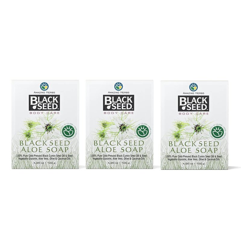 Amazing Herbs Black Seed Soap - 100% Pure Cold-Pressed Black Cumin Seed Oil, All Natural, Free of Colors, Dyes, & Fragrances - Black Seed Aleo Vera Soap, 4.25 Oz (Pack of 3)