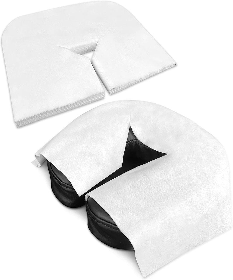 Zen Premium Disposable Face Cradle Covers for Massage Tables & Chairs - 60 GSM, Ultra Soft, Luxurious & Medical-Grade Fleece Headrest Topper Sheets & Face Covers - Non-Sticking - White (500)