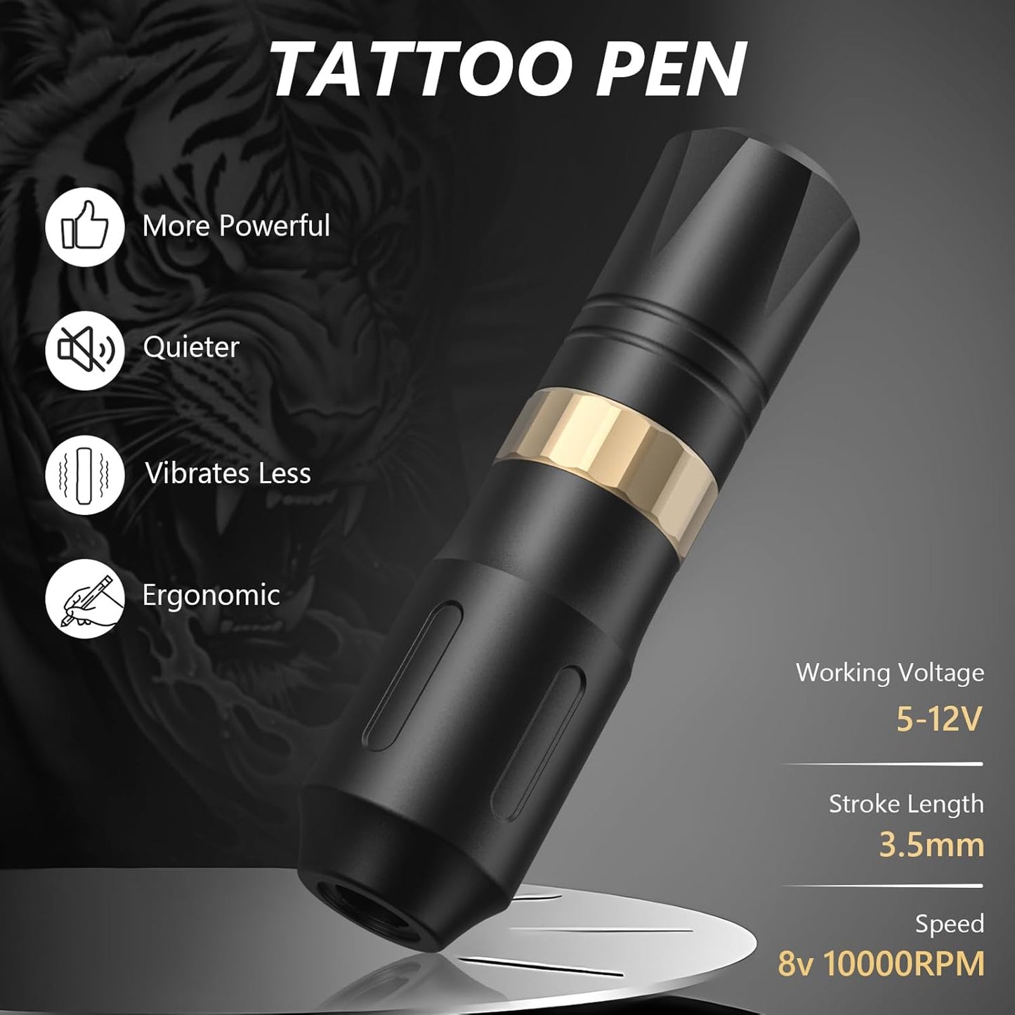 Wireless Tattoo Machine Pen Kit - Complete Tattoo Gun Set with 2 Batteries, 16 Needles & 7 Ink Colors