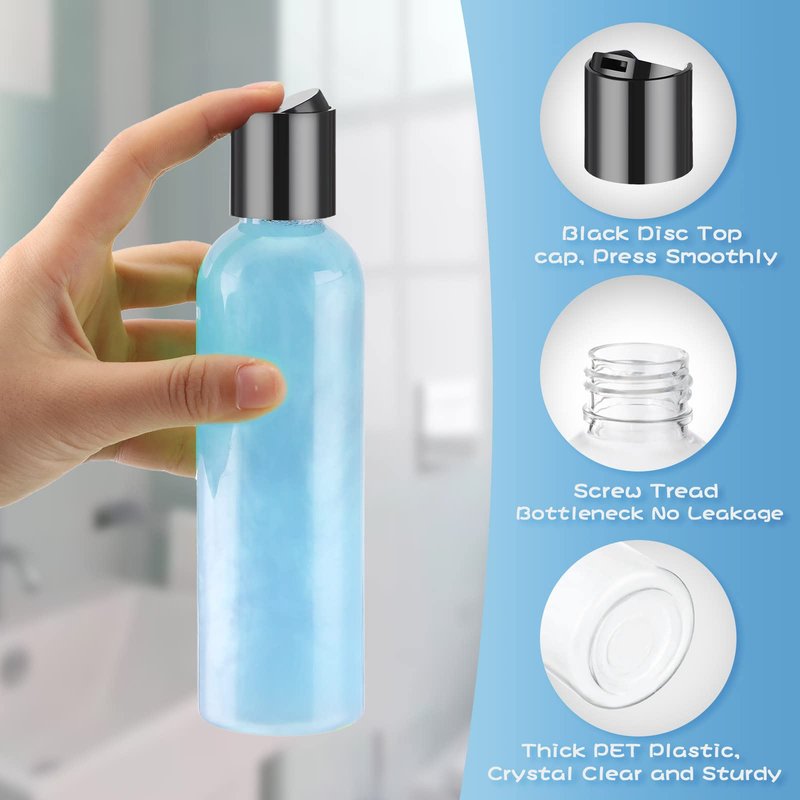 Potchen 24 Pcs 6.8 oz Clear Plastic Empty Bottles Refillable Containers with Disc Cap Travel Shampoo Bottles for Shampoo Lotions Creams Liquid Cosmetic Body Soap