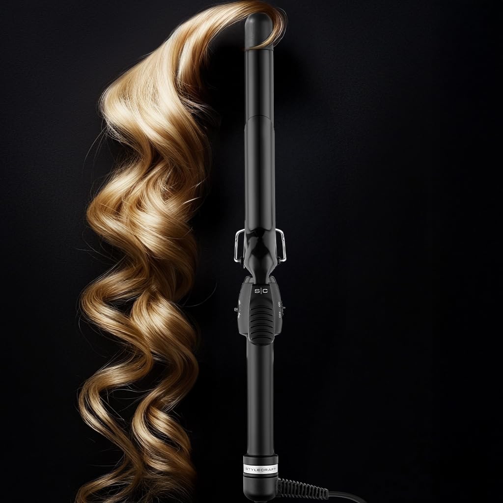 StyleCraft Stay-Temp Black Gold Ceramic Extended Barrel Curling Iron (1-inch)