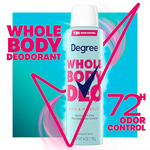 Degree Women Whole Body Deodorant Spray, Rose & Waterlily Scent, Aluminum Free 72H Odor Protection 4 oz