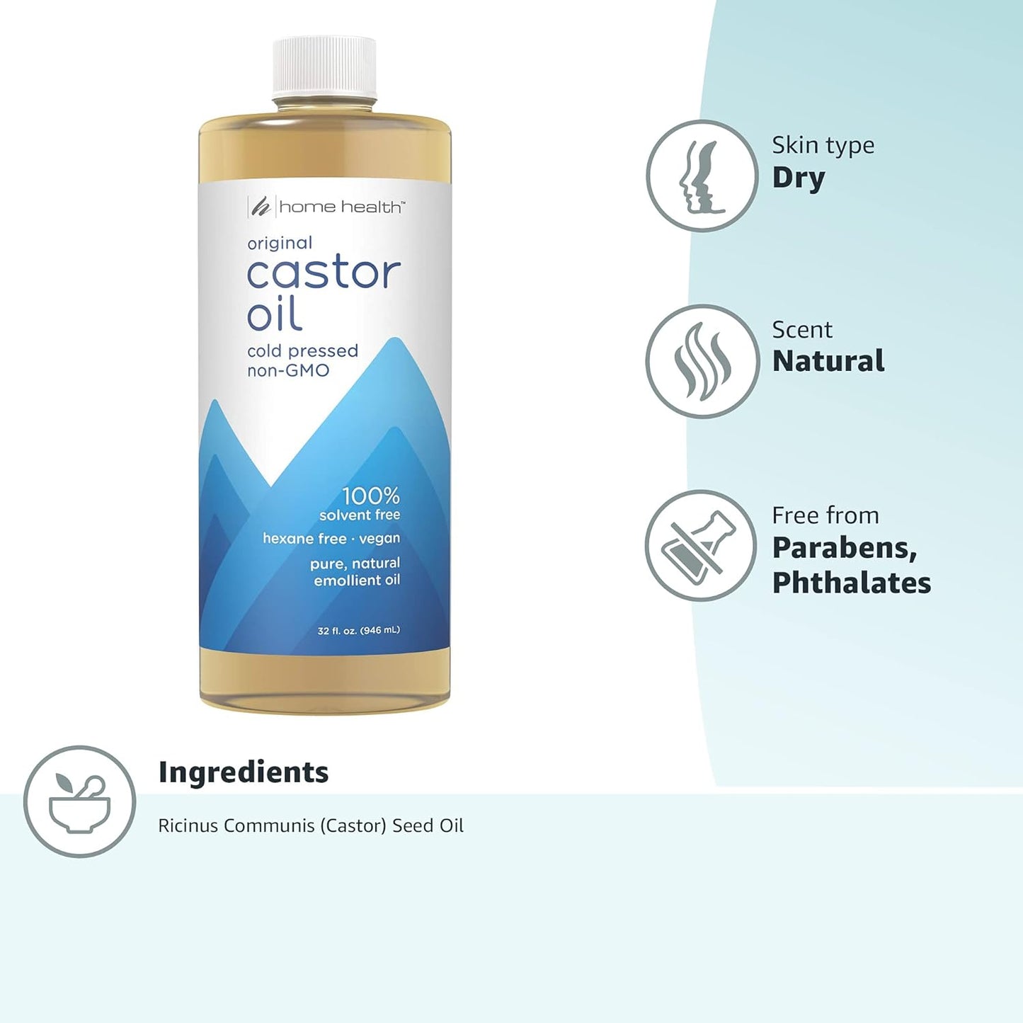 Castor Oil for Healthy Hair & Skin - Pure, Cold Pressed, Non-GMO | 32 fl oz Moisturizer