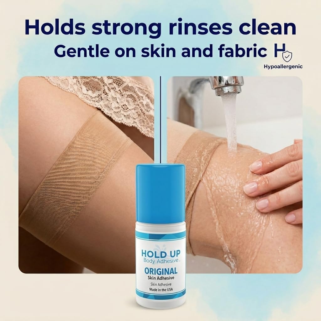 Hold Up Body Adhesive Original Roll-On – Body Glue for Dancers, Skin Adhesive for Compression Stockings, Sock Glue for Costumes, Lingerie, Cosplay, Fashion & Support Wear – 2 oz Bottle (4)