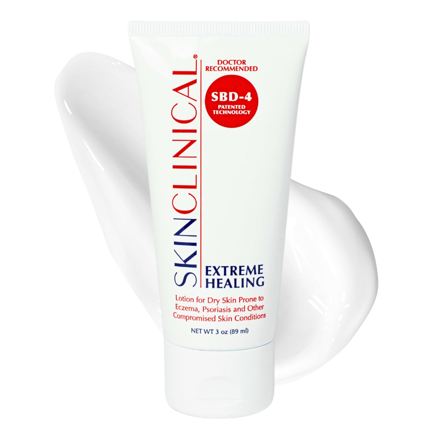 SkinClinical Extreme Healing, Non-Sticky, Fast-Absorbing Lotion For Dry Skin with Eczema and Psoriasis, Fragrance Free Lotion with Patented Ingredient SBD-4, Soothing Relief for Hand and Body, 3 Oz