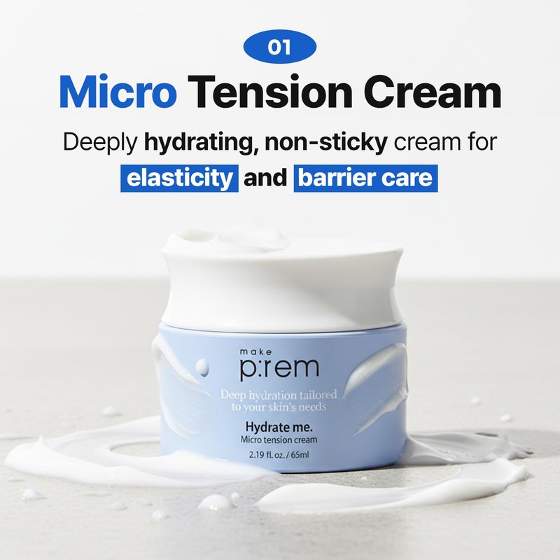 MAKE P:REM Hydrate Me. Micro Tension Cream, Moisturizing Watery Gel Type, Non-Sticky Finish Hydrating Facial Cream for Dry, Sensitive, Oily, Acne-prone Skin, Korean Skin Care, 2.19 fl. oz. (65ml)