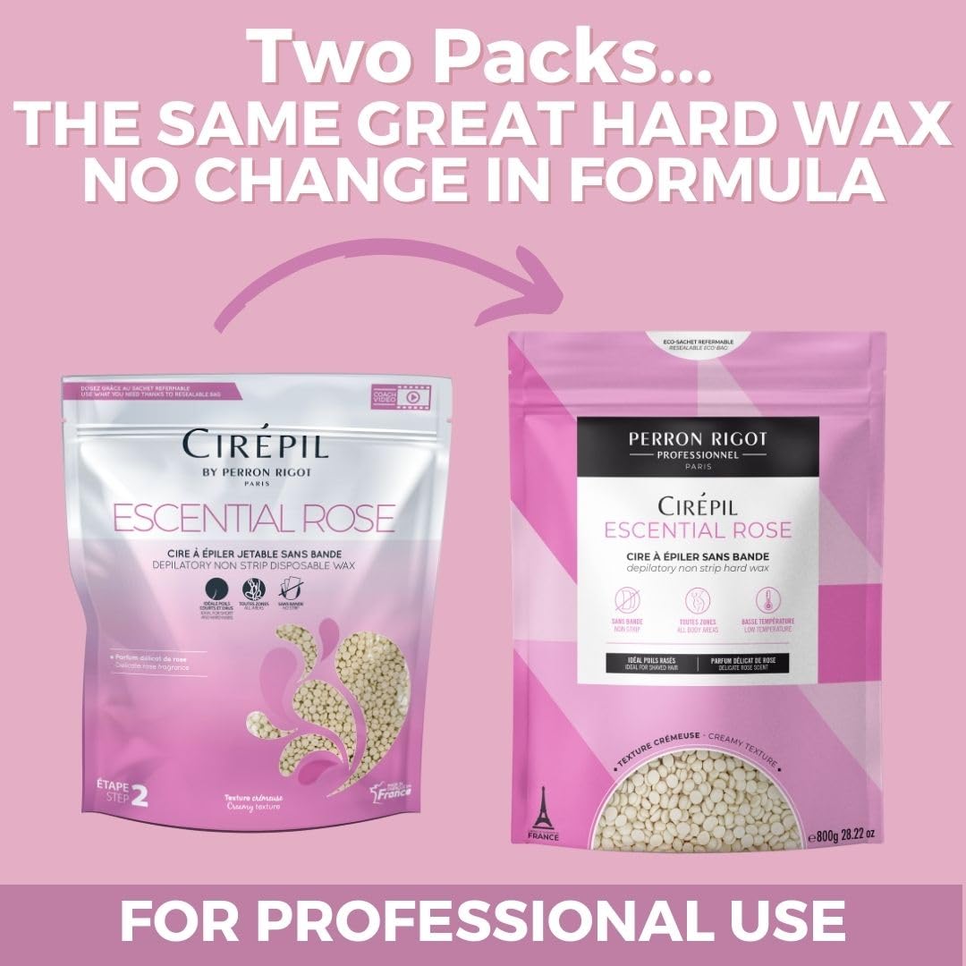 Cirepil Escential Rose Hard Wax Beads - Creamy Rose Scented Wax for Face, Bikini & Body | 800g / 28.22 oz Refill Bag