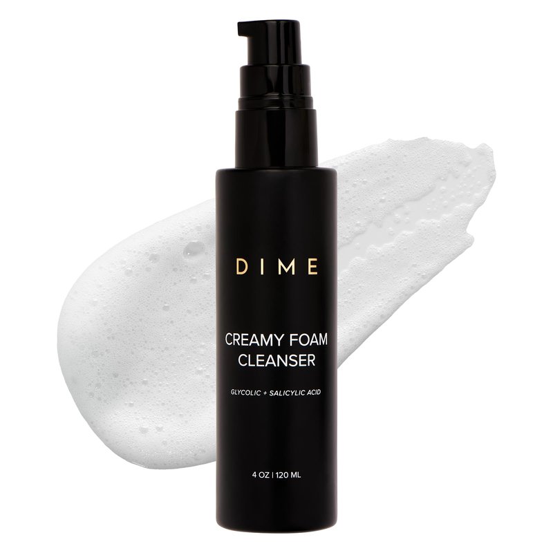 DIME Beauty Creamy Foam Cleanser - Daily Foaming Face Wash with Salicylic Acid & Glycolic Acid - Gentle Exfoliating Cleanser for Acne-Prone & Oily Skin, Vegan, Cruelty-Free, 4 oz / 120 ml