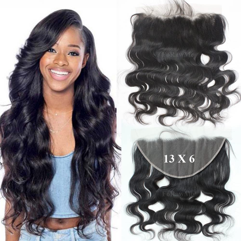 13X6 Ear To Ear Full Lace Frontal Closure - 14 Inch Natural Color, Pre-Plucked Body Wave Human Hair