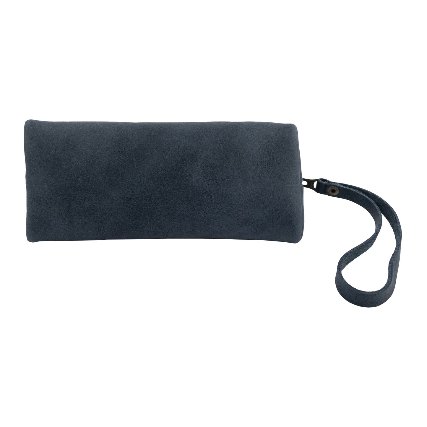 Hide & Drink, Cosmetic Travel Organizer with Hand Strap for Women, Makeup Bag, Classic Handbag, Full Grain Leather, Handmade, Slate Blue