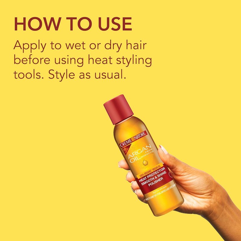 Creme of Nature Heat Protector | Smooth & Shine Polisher with Argan Oil - Protects Hair Up to 450°F, 4 fl oz