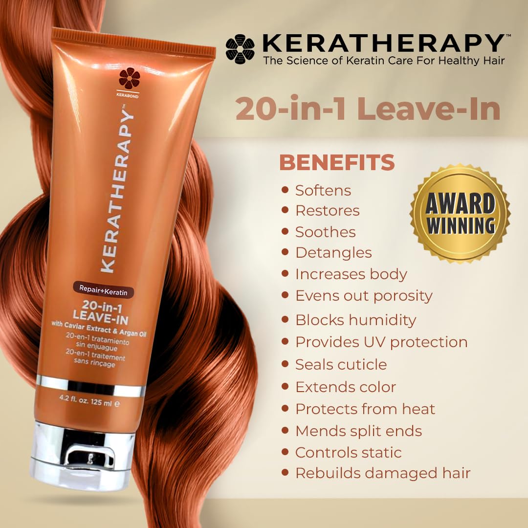 KERATHERAPY Keratin Infused KeratinFIXX 20-in-1 Leave-in, 4.2 fl. oz., 125 ml - Smoothing Leave in Conditioner Transforms Your Hair with 20 Benefits in 1 Easy Step - With Caviar Extract, & Argan Oil