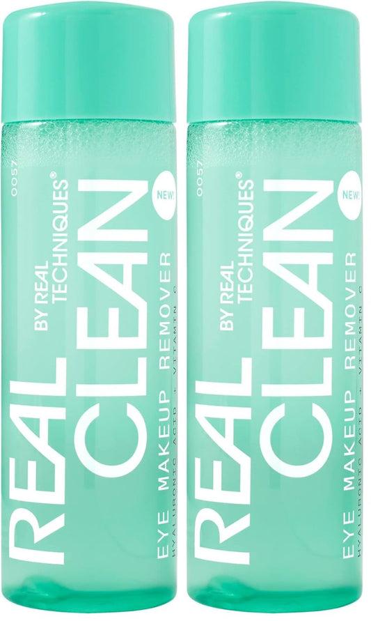 Real Techniques Real Clean In-The-Clear Eye Makeup Remover, Gentle Liquid Makeup Remover, Skin Repair Ingredients, Hyaluronic Acid & Vitamin C, Vegan & Cruelty-Free, 4 fl.oz./110 mL Bottle (Pack of 2)